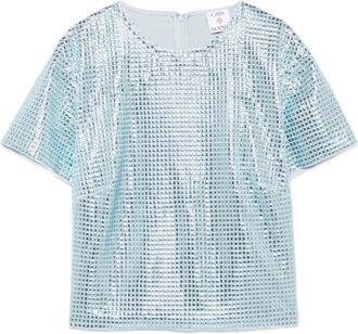 Casablanca Hotfix Zijde Satijn T-shirt - Dames - T-shirts - Blauw - M - Satijn - Tops