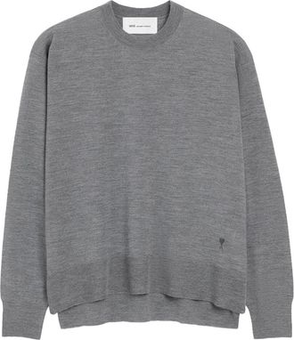 Ami Grey Ribbed Finishes Wool Sweater