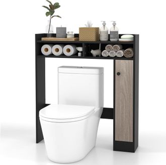 Costway Estante Sobre Inodoro, Organizador De Ba&ntilde;o Independiente Con Estantes Ajustables, Mueble Sobre El Inodoro Con Una Puerta Y Estantes Abiertos, 88 Cm X 