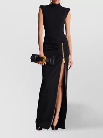 Balmain viscose sleeveless draped high-neck maxi dress