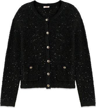 Oltre C&aacute;rdigan de mezcla de lana con micro lentejuelas - Knitwear - Mujer - Negro - 2XL