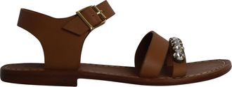 Marni Bejeweled Flat Sandal in Brown Leather