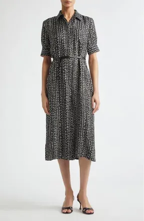 Altuzarra Kieran Belted Silk Shirtdress in Black Bluebell at Nordstrom, Size 38