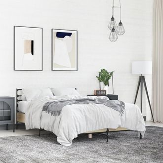 vidaXL Vidaxl - Estructura Cama Madera Ingenier&iacute;a Metal Roble Sonoma 120x190 Cm