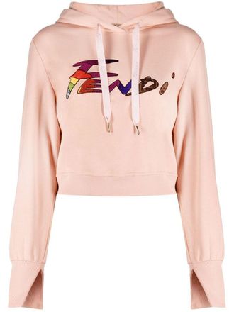 Fendi embroidered logo hoodie - women - Cotton/Viscose/Polyester/Cotton - M - Pink