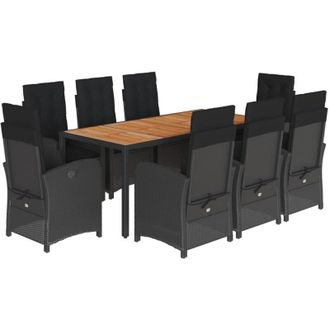 vidaXL Set De Comedor De Jard&iacute;n 9 Pzas Y Cojines Rat&aacute;n Sint&eacute;tico Negro Vidaxl