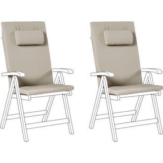 Beliani Conjunto De 2 Cojines Para Silla De Jard&iacute;n Asiento Y Respaldo Acolchado Con Reposacabezas Gris Pardo Java/amantea Premium