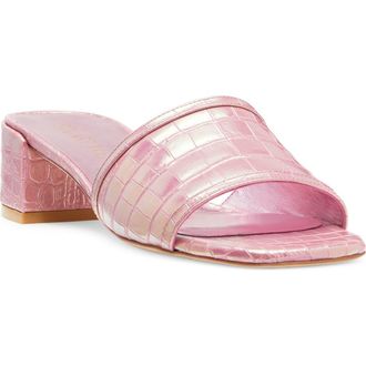 Stuart Weitzman Cayman Croc Embossed Block Heel Sandal in Cotton Candy Ice at Nordstrom Rack, Size 6