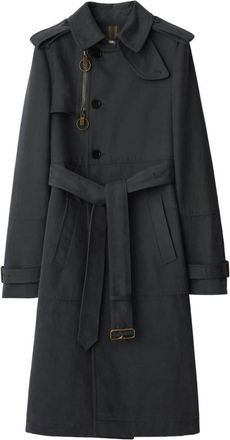 Burberry Long trench coat in cotton and nylon - women - Cotton/Cotton/Viscose/Polyamide/Buffalo Horn - 10 - Blue