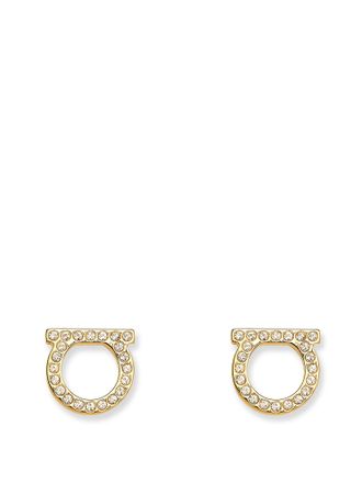 Ferragamo Gancini Crystals Brass Earrings-Donna