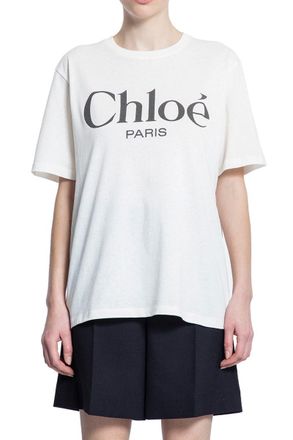 Tシャツ・カットソー CHLOE Woman T-Shirt White CH25SJH14183 103 Chloé Logo T Shirt in Off-White | Chloé FI