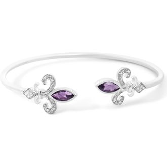 House of Brilliance Silver 8X4MM Marquise Purple Amethyst and Diamond Bangle in White at Nordstrom