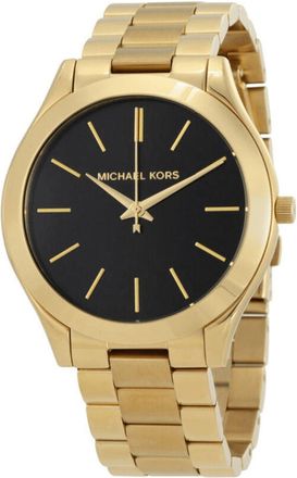 Michael Kors Womens MK3478 Slim Runway Ladies Watch 42mm Black Dial Gold-tone Stainless Steel - One Size