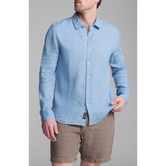 Mavi Regular Fit Linen Button-Up Shirt in Faded Denim at Nordstrom Rack, Size Large