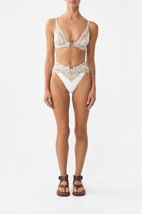 Camilla Pleated High Tri Bikini Top With Front Trim Ottoman Dynasty at Nordstrom, Size X-Large Au