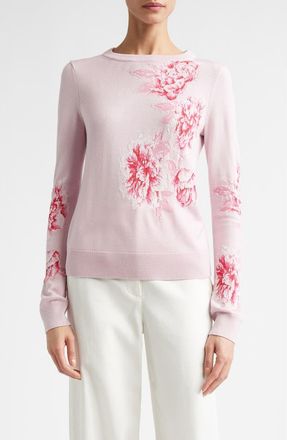 St. John Peony Merino Wool & Silk Blend Intarsia Sweater in Peony Multi at Nordstrom, Size X-Small