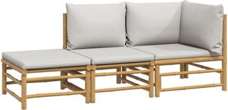 vidaXL Vidaxl - Set De Muebles De Jard&iacute;n 3 Piezas Bamb&uacute; Y Cojines Gris Claro