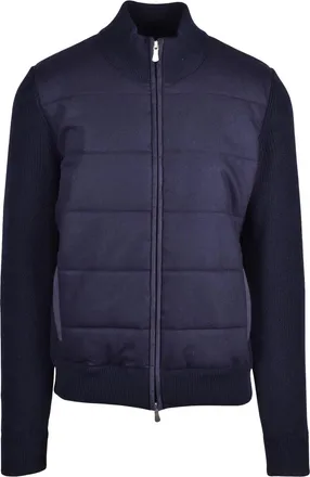 Gran Sasso Navy Wool Jacket with Quilted Padded Panels and Ribbed Accents