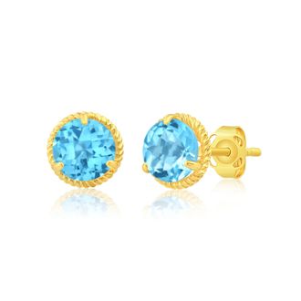 MAX + STONE 14k Yellow or White Gold 6mm Roped Halo Gemstone Round Stud Earrings