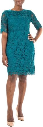 Nina Leonard Jewel Neck Lace Dress in Radiant T at Nordstrom Rack, Size X-Large