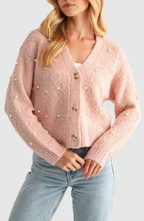 Lush Embellished Cardigan Sweater in Pink at Nordstrom Rack, Size Small