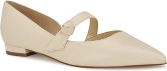 Nine West Luso Flats Womens Cream Leather Pointed Toe Mary Jane HTAT1338