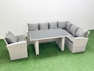 Fimous Outdoor Garden Furniture Sets 7 Seater Wicker Rattan Corner Sofa Sets in Light Grey
