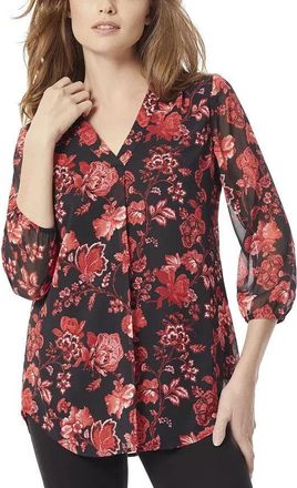 Jones New York Kelly Top Womens Jones Black Floral V-Neck Blouse FTS1124