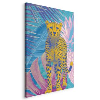 OEM Pintura De Leopardo Ex&oacute;tico: Retrato Colorido De Un Guepardo Sobre Un Fondo De Hojas Tropicales