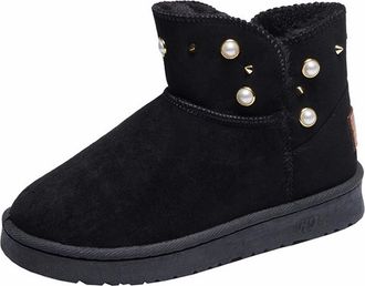 Generic Womens Wide Width Winter Booties with Studded Decor - Easy Slip-On Design, Flat Heel Comfort, Roomy Toe Box (Sizes 9.5-10 W), Black, 7.5 UK Wide