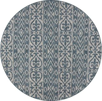 LR Home Lr Home Transitional Ikat Indoor/Outdoor Performance Round Area Rug