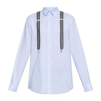 Moschino Logo Shirt - Heren - Zakelijke Overhemden - Blauw - XL - Katoen - Overhemden