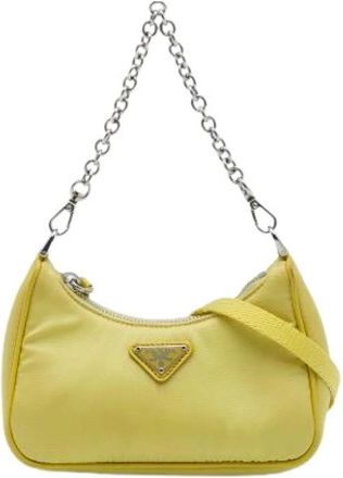 Prada Pre-owned Nylon Satchel - Dames - Vintage Schoudertas - Geel - ONE Size - Nylon - Vintage