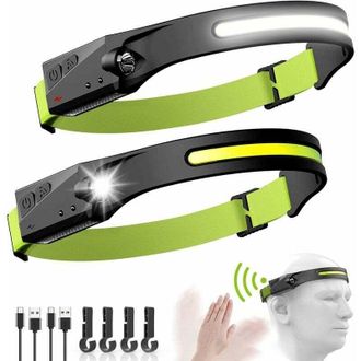 OEM Linterna Frontal, 2 Unidades De Led Recargables Por Usb Cob Xpe, Impermeables, De Inducci&oacute;n, Con 5 Modos De Iluminaci&oacute;n Para Correr, Pescar, Acampar, 