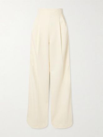 Emilia Wickstead Pantaloni A Gamba Larga In Crêpe Con Pinces Clarine - Avorio