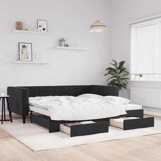 vidaXL Sof&aacute; Cama Nido Con Cajones Terciopelo Negro 90x190 Cm Vidaxl