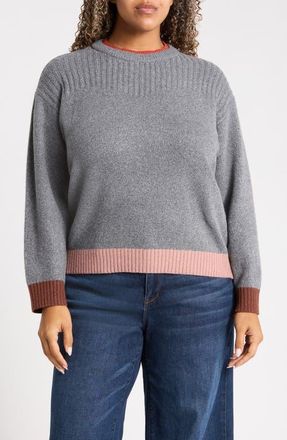 Wit & Wisdom Layered Neck Crewneck Sweater in Charcoal at Nordstrom, Size 1X