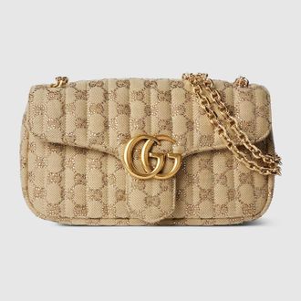 Gucci Jetset GG Marmont Crystal Medium Shoulder Bag, Beige, Original GG Fabric