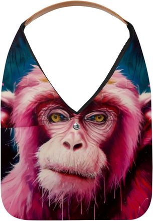 Generic Pink Monkey Painting Reusable Lightweight Grocery Bags - Foldable Into Compact Pouch, Washable & Sturdy, Multipurpose for Shopping and Travel