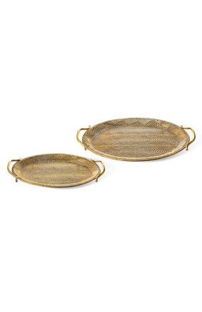 Glitzhome Set of 2 Metal Gold Decorative Tray with Handles at Nordstrom
