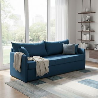 Dmora Dmora - Sof&aacute; Cama 3 Plazas Avellana, Sof&aacute; Convertible Para Sal&oacute;n, Acolchado, Desenfundable, Calidad 100% Made In Italy, 205x86 H80 Cm, Azul