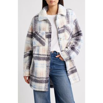 Thread & Supply Plaid Fleece Shirt Jacket in Rose Skyblue Plaid at Nordstrom, Size X-Small