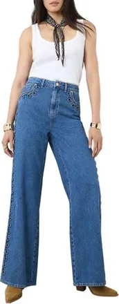 Mint Velvet Swirl Detail Wide Jeans in Blue at Nordstrom, Size 14