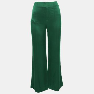 Alice & Olivia Alice + Olivia Green Satin Wide Leg Trousers