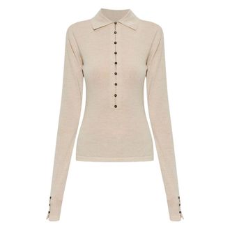 Jacquemus Tops, Dames, Beige, S, Wol, Merino Long-Sleeve Polo