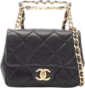Chanel Pre-owned Mini Matelasse Top Handle Lambskin 2way Shoulder Bag - Dames - Vintage Mini Tas - Zwart - ONE Size - Leer - Vintage