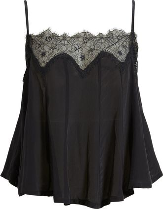 Free People Make Me Yours Eyelash Satin Lace Camisole in Black at Nordstrom, Size X-Small