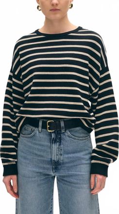 White + Warren Drop Shoulder Sweatshirt In Black/flax