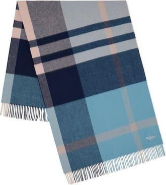 Mulberry Check Merino Wool Scarf in Kingfisher Blue/Powder Rose at Nordstrom