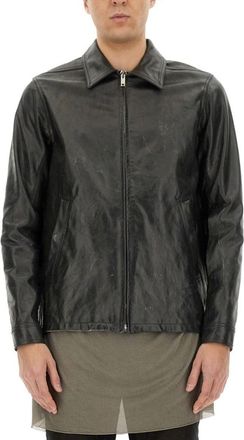 Rick Owens Calf Leather Bauhaus Jacket With Classic Collar